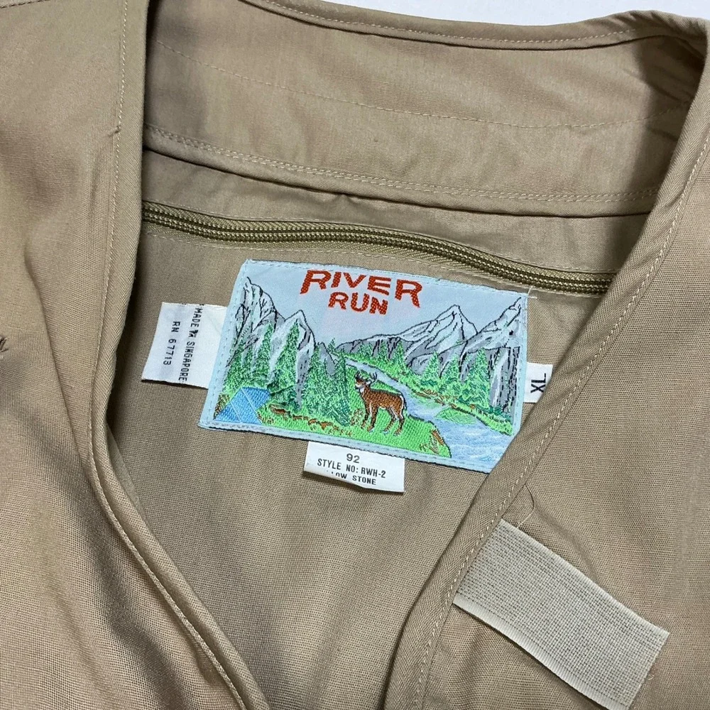River Run Fishing Vest Utility Multi Pocket Outdoor Full Zip Beige‎ Size XL